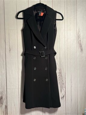 White House Black Market Black Double-Breasted Sleeveless Midi Dress with Belt